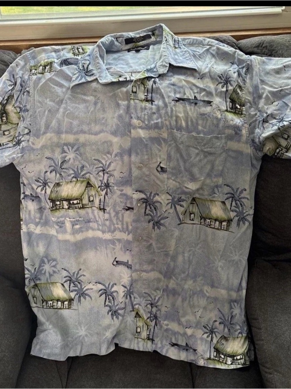 Tropical Print Button-Up Shirt in Light Blue